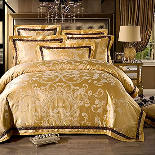 WDSOPK Europäische Luxus-Bettwäschesets,4- Oder 6-Teiliges Damast-Jacquard-Baumwoll-Bettbezugset,Bettlaken In Den Größen Queen Und King.(11-King 6 Stück)