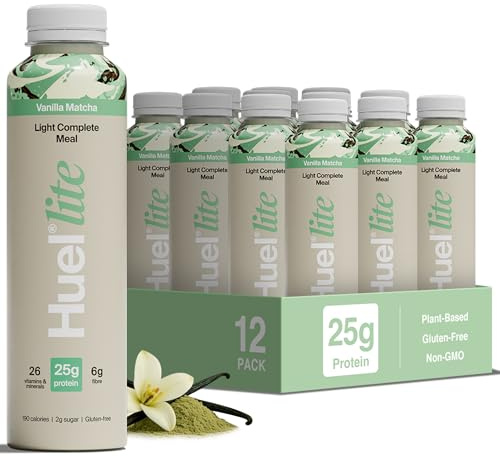 Huel Lite Ready-to-Drink | 12x500ml 25g Protein | Vanilla Matcha | 190 Calories | Low Sugar | High Fibre | Vegan Protein Drink | 26 Vitamins & Minerals