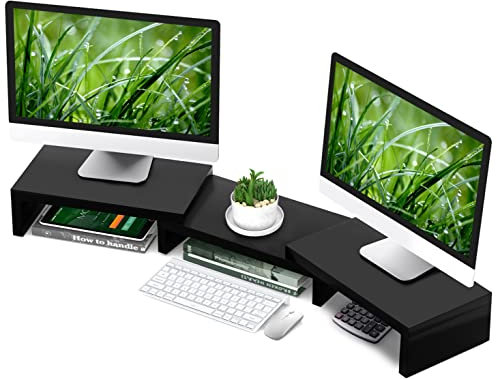 Tavr nero 3 ripiano Dual monitor stand riser con lunghezza e angolo regolabile, multifunzionale organizzatore da scrivania computer tavolo riser supporto TV CM1009