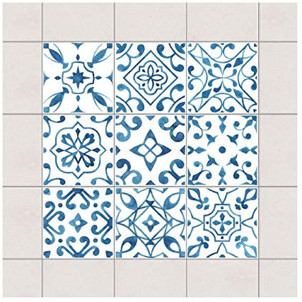 Bilderwelten Fliesenaufkleber Fliesen-Deko Muster Blau Weiß Set 10 x 10cm Set 9teilig