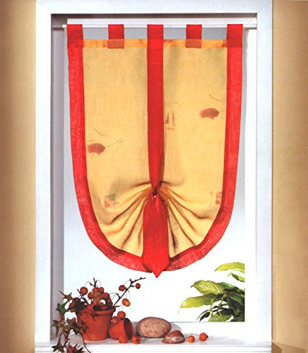 heimtexland Fensterdekoration Schwalbenschwanz Scheibengardine mit Schlaufen in Terra rot 45 x 75 cm individuell raffbar Vorhang Bistrogardine Mediterran Gardine Typ535