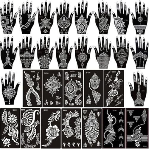 Xmasir 30 Sheets Indian Arabic Tattoo Stencil, Temporary Tattoos Template | Flower Tattoos Stencils Set, Body Art Tattoos for Women Girls