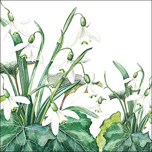 20 Servietten Wilde Schneeglöckchen als Tischdeko mit Blumen für den Frühling 33x33cm