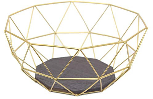 Carousel Home and Gifts Gold Effect Geometric Metal Wire Kitchen Display Storage Basket - Fruit Bowl Vegetable Rack