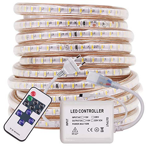XUNATA 15m Striscia LED Dimmerabile con Telecomando a 11 Tasti, 220V illuminazione Strisce LED Impermeabile IP67 LED Strip Light Warm White- Luce Bianco Caldo