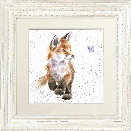 Wrendale Design Born To Be Wild Fuchs gerahmtes Bild in verschiedenen Rahmenfarben (Distressed White)