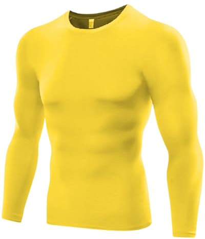 The Pure Blue Men's Yellow Long-Sleeved Compression Top - [Large] Tight Fit Body Shaper and Base Layer Gym Clothes for Men. Moisture-Wicking, Anti-Odour Fabric for Ultimate Performance and Comfort.