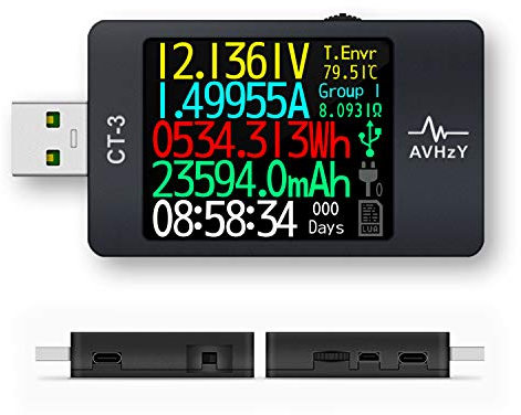 AVHzY USB Tester Meter USB Last Digital Multimeter Spannungsprüfer DC 6A 26V für die Messung Lade-und Ladegeschwindigkeit in Kabel, Batterien, Energien Banken, etc. Shell von Metel (CT3A)