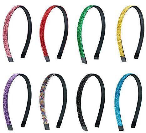 Haarreifen mit Glitzer Stirnbänder Rutschfeste Haarbänder 10mm Breite DIY Haarschmuck für Mädchen Kinder Mehrfarbig 8 Stück