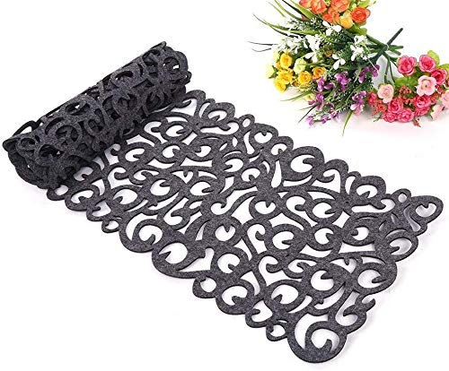 Tischläufer Tischdecke Tischband Tabelle Tuch Rechteck Filz für Hochzeit Bankett Party, 100 x 30 cm dunkelgrau waschbar Blumenhohl Tischtuch Hintergrund Coaster Dekoration für Ihr Zimmer