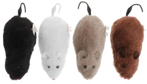 Tomaibaby Cat Mouse Toy: Wind Up Plush Mouse Toys with Twirling Tail - 4PCS Fun Interactive Moving Clockwork ToySSS - Fake Rat for Kids Halloween Party Gifts Prank Props