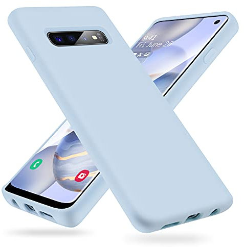 OHLIGIA Coque de protection en silicone liquide pour Samsung Galaxy S10 avec doublure en microfibre douce pour Galaxy S10 - 6,1 pouces (2019) - Bleu ciel