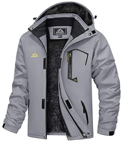 TACVASEN Herren Arbeitsjacke Winter Angeljacke Übergangsjacke Regenjacke Outdoorjacke Wasserdicht Atmungsaktiv Winddicht, Hellgrau, L