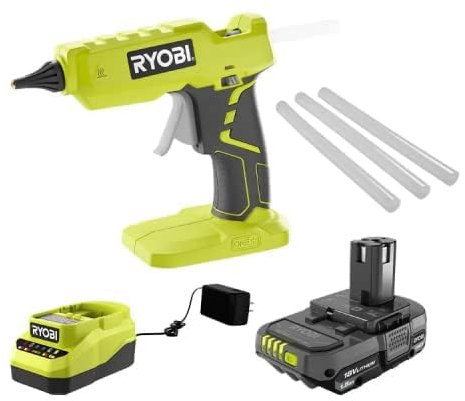 Ryobi Cordless Full Size Colla Gun Kit con 1,5 Ah Batteria, 18 V Caricatore e (3) 1/2 Pollici Colla Stick