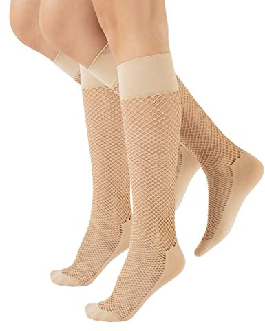 CALZITALY 2 pares medias hasta la rodilla de rejilla | Pantys De Red | Medias De Red Pequeña | Negro Natural | Calceteria Italiana | (Talla unica, Natural)