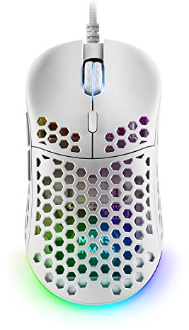 MARSGAMING MM55, Mouse Gaming RGB Chroma, Ultra-leggero 55g, 12800 DPI, Switch Meccanici Programmabili HUANO, Bianco