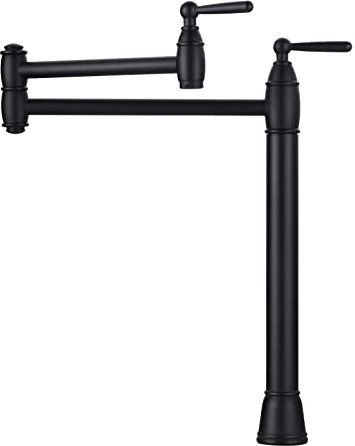 ARCORA Deck Mount Pot Filler Matte Black, Brass Stove Faucet for Kitchen | 19.6 inch Over Stove Faucet for Kitchen Island, Double Joint Swing Arms, 2 Handles, Solid Brass Construction, Vintage Style