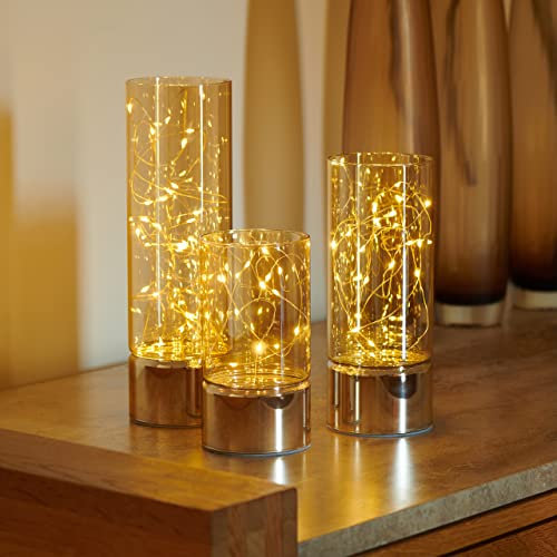 Auraglow Draht-Reislicht, Glaszylinder-Batterielaterne – warme LEDs, Timer-Option – Innen-Feen-Schnur-Lampe für dekorative Heimdekoration – (Set mit 3 Bündel)