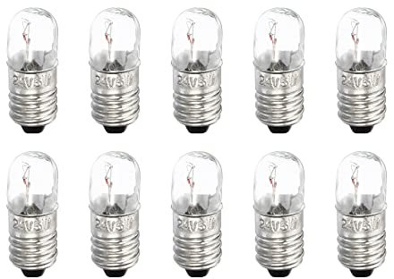 sourcing map E10 Vis Base Miniature Ampoules 24V/5W Chaud Jaune Clair Mini Lampes avec Boîte, 1 Ensemble/10 Paquet