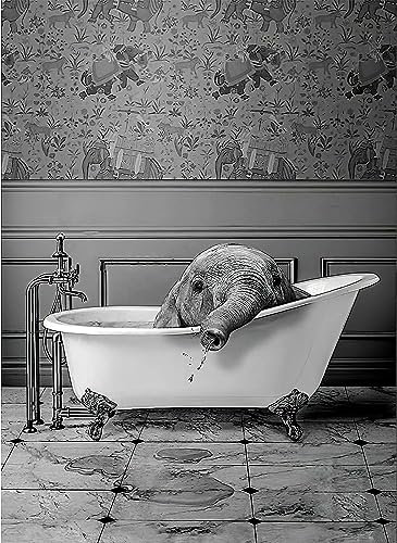 Badezimmer Tier Wandbilder, Schwarz Weiß Badewanne Bild, Lustig Drucke Leinwand Poster, Kunst, Minimalistische Wohnkultur - Ohne Rahmen (2, 30x40)