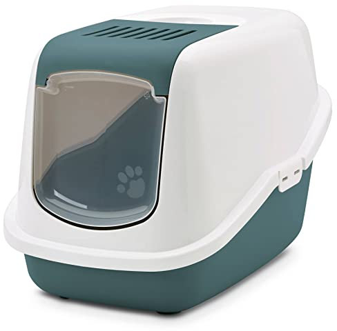 Moderne Katzentoilette Katzenklo Haubentoilette Nestor Weiss-dunkelgrün 56 x 39 x 38,5 cm