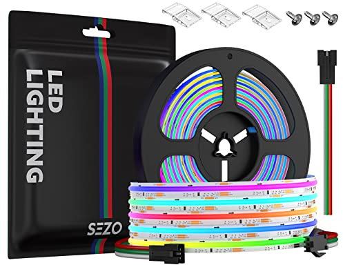 SEZO FCOB RGB IC Hohe Dichte LED Streifen Pixeladressierbare COB RGB+WS2811 IC LED Strip 5M 720LEDs/M 21W/M DC24V IP30 Farbwechsel DIY Dekoration (SPI LED Controller Separat Erhältlich)