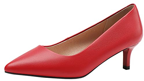 Jamron Mujer Cuero Genuino 5CM Tacones Altos Elegante Puntiagudo Pumps Oficina Zapatos de Trabajo Rojo SN602C015-1 EU36