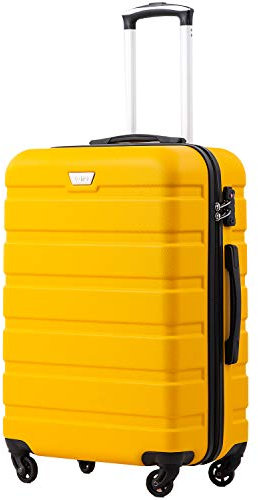 COOLIFE 24 Inch Medium Suitcase for Holiday Travel, Cruises and Studying Abroad, ABS+PC, Lightweight Durable Luggage with 360° Spinner Wheels, YKK Zipper, Telescopic Handle, TSA Lock, Lemon Yellow
