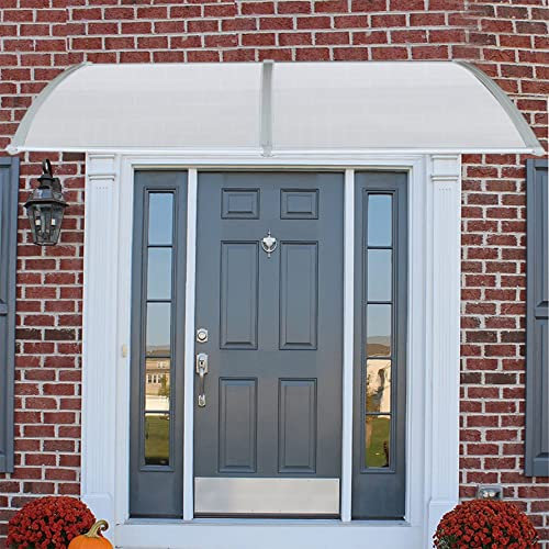 Auvent de Porte d'entrée, Contre Pluie Neige UV, Auvent Marquise de Porte Polycarbonate Plastique,Cadre Gris (100 * 300cm)