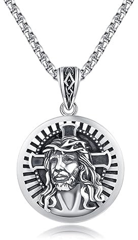 Jesus Christus Halskette für Herren 925er Sterling silber spiritueller Schutz Charm Heilung Talisman Schmuck christlicher Jesus Anhänger Jesus Medaillon Amulett religiöser Geschenk für Männer Frauen