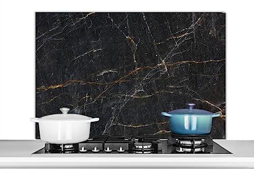 KitchenYeah© Spritzschutz Küchenrückwand Platte Küche Deko Aluminium Platte Spritzschutz Küchenwand WandverkleidungMarmor - Schwarz - Gold - Grau - Design - 100x65 cm