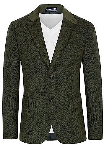PaulJones kavaj för män, 2 knappar, vintage, kavaj, tweed, kavaj av ullblandning, Grön, S
