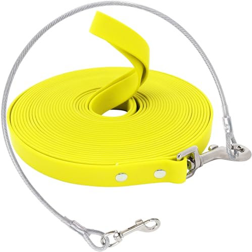Wasserdicht Schleppleine für Hunde,mit Chew Proof Tie-Out Leinen,3-30m,Wasserdicht Trainingsleine für Große bis Kleine Hunde,Robuste Hundeleine(Gelb,15m)