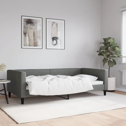 Hovothy Tagesbett Stoff 100x200 cm Bettrahmen Stauraumbett Gepolsterter Plattformbettrahmen Einzelbett Bett Teenager Bed Frame Dunkelgrau