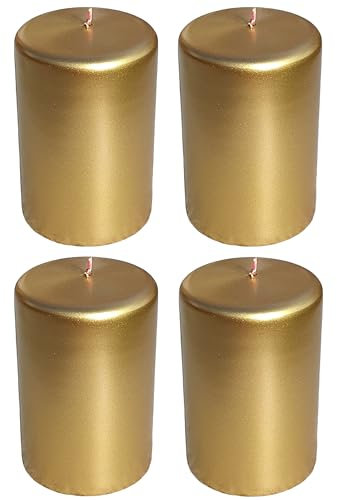 Gala Mythical Winter Stumpenkerzen - Gold in Geschenkverpackung - 4 Stück - 10 x 7 cm - Dekorative Kerzen - Lange Brenndauer - Unparfümiert - Natürliches Pflanzenwachs - Adventskranz