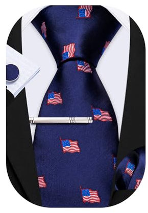 Barry.Wang Herren-Krawatte, Paisleymuster, kariert, gestreift, Blumenmuster, seidig, Einstecktuch, Manschettenknöpfe, Clip-Set, Hochzeit, Party, formell, Business, Dunkelblau, Rot, Weiß, Einheitsgröße