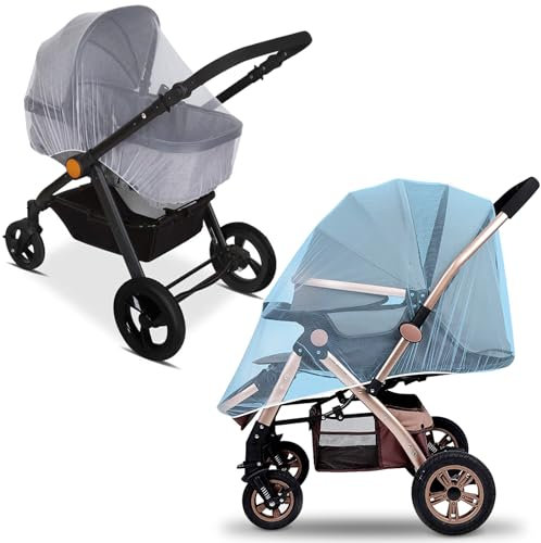 2 Pièces Moustiquaire Poussette Universelle, Moustiquaire Bébé pour Poussette, Protection Anti-Insectes pour Bébés, Lavable en Machine Moustiquaire Poussette