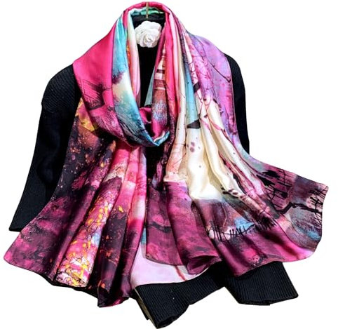Silk scarf Women Shawl Yellow Scarf Stain Neckerchief Head Wrap Thin Scarf Ladies Beach Shawl Vintage Bridal Chiffon Scarf Muslim Colorful Cloth Christmas Decorations Scarf Belt (Purple painting)