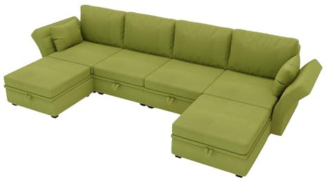 SUPPNEED Ecksofa mit Schlaffunktion, Schlafcouch 140x200cm mit Bettkasten, Modulares Sofa U-Form, Eckcouch für Wohnzimmer, Polsterecke, Sofa L Form mit Lagerung