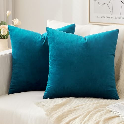 Slozzi 2er Set Samt Kissenbezüge Haushalt Dekokissen Dekorative Kissenhülle Weich Sofakissen für Sofa Schlafzimmer Wohnzimmer 50x50 cm Blau