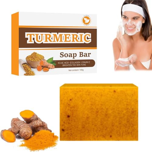 Lemon Turmeric Kojic Acid Soap, Kojic Acid and Turmeric Soap, Zitronen-Kurkuma-Kojic-Säure-Seife, Kurkuma Aufhellende Seife, Brightening Lemon Turmeric & Kojic Acid Soap für Gesicht und Körper (1Stk)