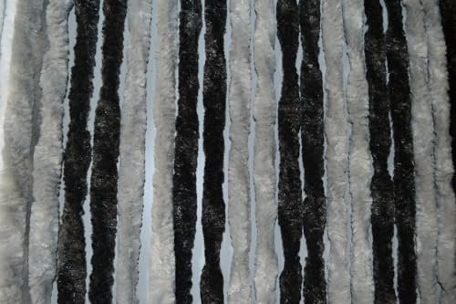 DEFACTO Flauschvorhang Türvorhang (100x200 cm) Chenille Fliegenschutz Insektenschutz Camping 100% Made In Italy - Leicht Zu Reinigen, Effektiver Sicht- Und Hitzeblocker - (Schwarz/Grau Doppel)
