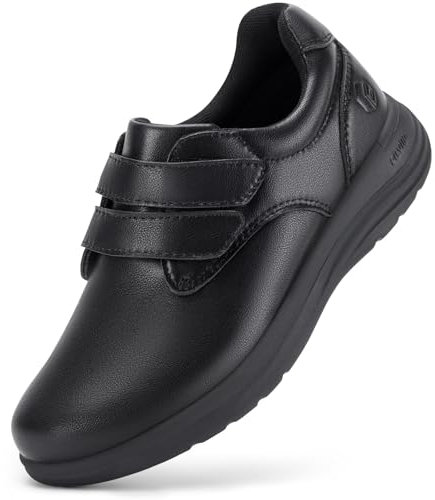 FitVille Chaussure Diabetique Femme Extra Large Chaussures Cuir Confort Chaussures Orthopédiques Scratch Chaussures de Marche Pieds Sensibles pour Pieds Gonflés Noir 40 EU Large