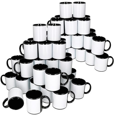 MamboCat Cara - Set di 72 tazze da caffè in porcellana nera e bianca, 300 ml, con manico per 72 persone, tazze per tè e Co