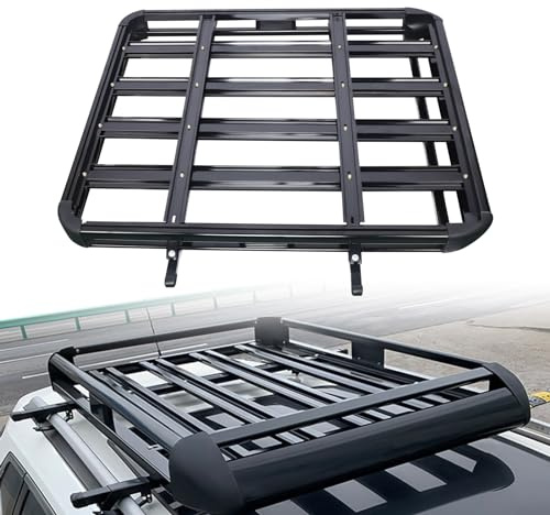 Universal Dachgepäckträger für Autos Aluminium Dachgepäckträger Korb Gepäckträger aus Aluminium für alle Arten von SUVs alle Modelle 127x97cm bis 68kg Schwarz