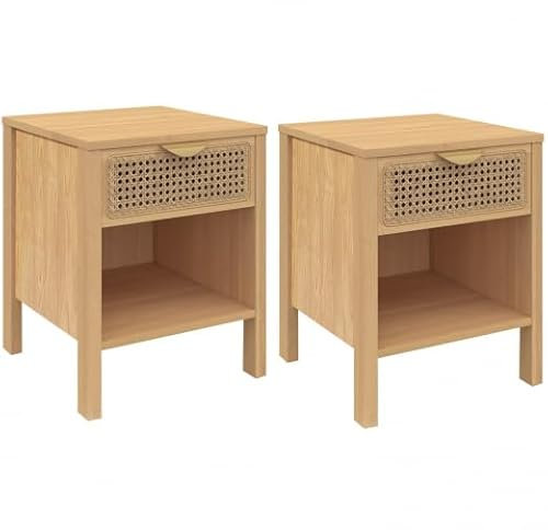 IDMarket - Lot de 2 Tables de Chevet EDHEN 1 tiroir avec Niche cannage et Bois