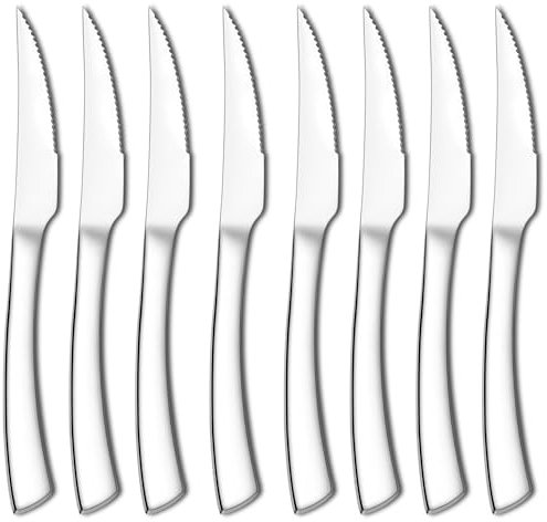 HaWare Lot de 6 couteaux à steak en acier inoxydable - Couteau de table - Couteau à beurre - Couteaux dentelés tranchants - Pour la maison, la cuisine, le restaurant - Poignée ergonomique - Poli
