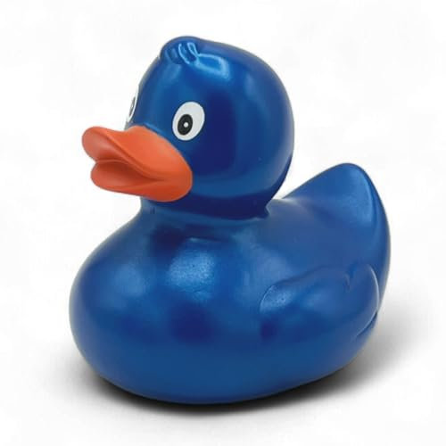 Quietscheente Renate Blau Metallic, eine original Badeente von SUPERLOTTI®, der Qualitätsmarke für Kinder! Nur echt in der Apfelbox!