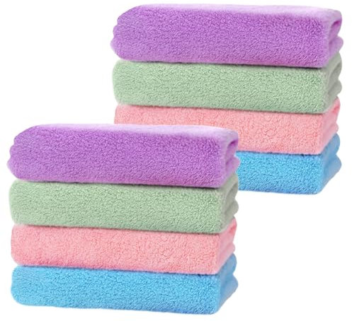 Asheyya Flannels Face Cloth Pack 8 for Kids and Women, 12 X 12 Inch Soft Face Cloths for Washing Face, Reusable Quick Dry Face Towels