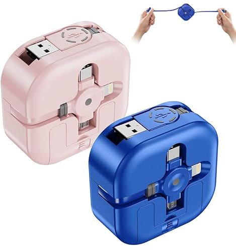 3 in 1 Charger, 2 Pack 3 in 1 Data Line Fast Charging Box, 3 in One Charger - Retractable Charging Cable with Lightning/Type C/Micro USB Ports for Laptops